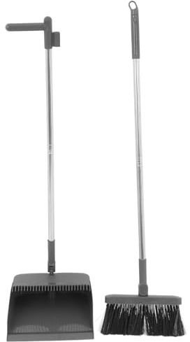 WHAMVOX Soft Bristle Broom and Long Handle Dustpan Set, 2pcs Floor Cleaning Wiper Kit for Kitchen, Home, Office, Gentle Grey