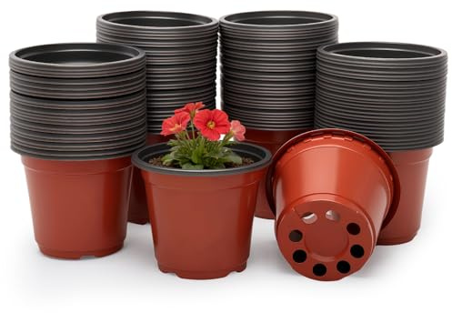 FANGCCC 100 Pack 10cm Extra Thick Plastic Plant Pots for Seeds and Cuttings | Flexible seedling nursery pots, drainage holes, for herbs, flowers, succulents and transplanting