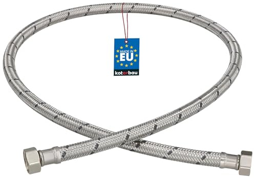 KOTARBAU® Flexschlauch 3/8“ x 3/8“, Wasserschlauch, Panzerschlauch 100 cm | Anschlussschlauch für Armatur, Schlauch Für Wasserhahn, Edelstahlummantelt, Silber