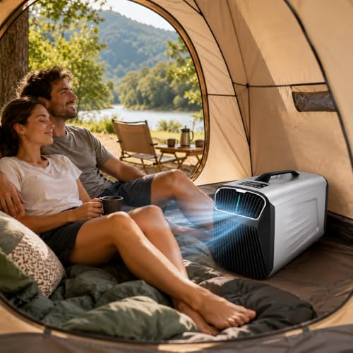 Aire Acondicionado Sin Unidad Exterior Fija 5200 BTU, Portátil 12V 24V 220V, 4 Modos, 118 CFM/200 m³/h, Compacto 54x30x35 cm, para Caravana, Camión, Coche, Camping, Tienda y Hogar Familiar Silver-24V