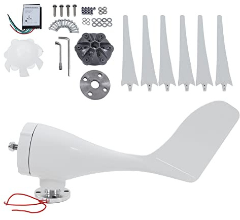 Zerodis Kit Generatore Eolico 200W con Controller, Turbina Eolica Verticale a Magneti Permanenti Trifase, Design in Fibra di Nylon a 6 Pale, Imbardata Automatica per Utenti di Sistemi Ibridi Eolici