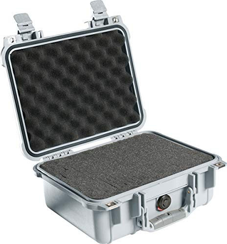 PELI 1400 Koffer für Kamera, Linsen, Drohnen, Empfindliches Elektronisches Equipment, IP67 Wasser- und Staubdicht, 9L Volumen, Mit Schaumstoffeinlage (Anpassbar), Farbe: Silber/Grau
