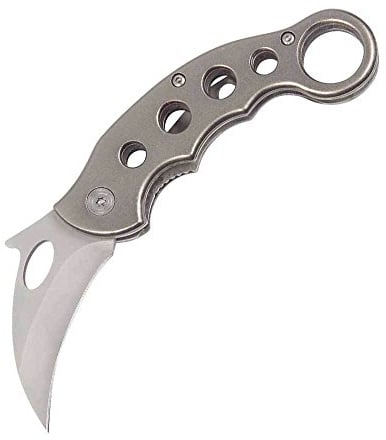 Haller Unisex – Erwachsene Messer Karambit klein mit Ring 420 rsf mit Clip Taschenmesser, Silber, one Size