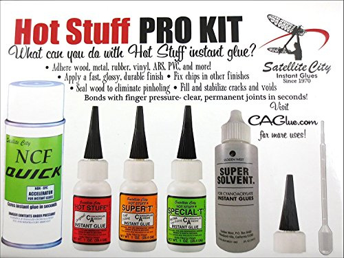 Satellite City Hot Stuff Instant Glue Pro Kit (Includes Ca Glues, Accelerator, Debonder, Extra Spouts)