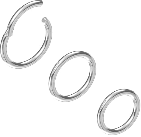NewkeepsR Stahl 3 Stck-1,6mm Dicke 316L Stahl Septum Klappbares Clickersegment Lippenhelix Daith Knorpel Traguslappen Passgenauer Turm Orbital Conch Ringe-6/7/8mm