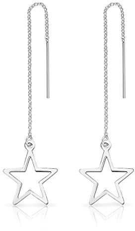 DTPsilver® Ohrringe 925 Sterling Silber - Durchzieher Kette und Stern Ohrhänger - Länge 84 mm - Stern Messung: 14 x 17 mm