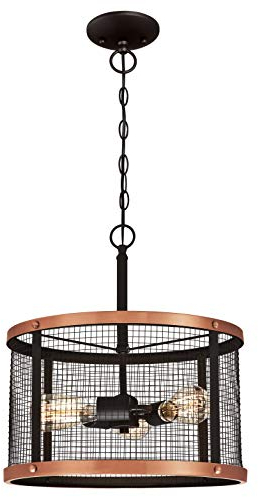 Westinghouse Lighting Dreiflammige Pendelleuchte, Ausführung geölte Bronze mit verwaschener Kupfernote und Gitterschirm, Glas, 1 W, 42 x 42 x 143 cm