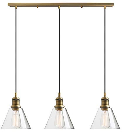 Yosoan Lighting Industrial Modern Vintage Chandelier Loft Bar 3 Way Pendant Light Fittings Clear Glass Shade, Hanging 3 Lights Fixture for Kitchen Island Dining Room Living Room Restaurant