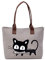 MINGZE Bolso, Nuevo Moda Mujer Bolsa de hombro Lindo bolso de gato Bolsa de lona Oficina Bolsa del almuerzo (Gris claro)