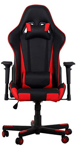 HIOD Gaming Büro Rennen Stuhl Verstellbare Armlehne und Rückenlehne Drehbarer ergonomischer PU Ledersessel (90-130 °) mit Kopf und Lendenkissen