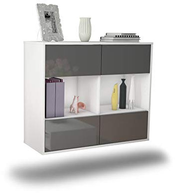 Dekati Sideboard Providence hängend (92x77x35cm) Korpus Weiss matt - Front Hochglanz Grau - Push to Open