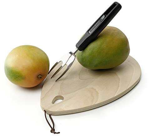 Fackelmann Mangogabel 21 cm, hochwertiger Küchenhelfer mit Funktionsteil aus Federstahl, kinderleichtes aufspießen und festhalten der Mango, sauberes Arbeiten garantiert (Farbe: Schwarz/Silber)