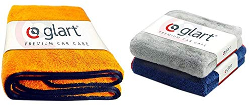 Glart 44WG Watergate super saugfähiges Mikrofaser Trockentuch, 60x90 cm, Orange, 1 St. + 472PP 2er Set Mikrofasertücher, für Lackpolitur, Motorrad, Microfaser Poliertuch Lack, 40x40 cm
