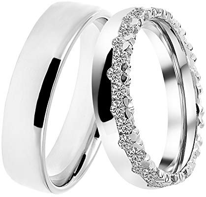 DOOSTI Trauringe/Partnerringe CROWN Silber 925 rhodiniert – inkl. Gratis Gravur
