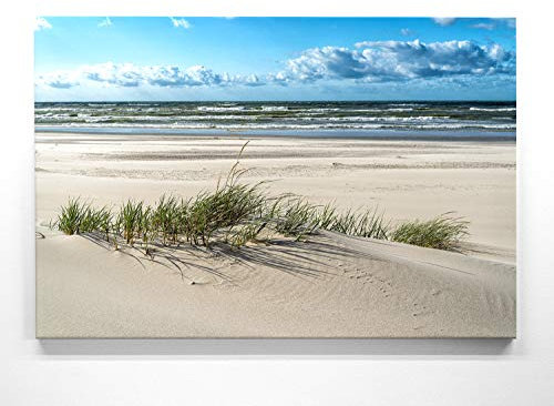 BilderKing Atemberaubendes Ostsee Leinwand-Bild 90x60cm, Motiv Dünen-Gras. Ein einzigartiges Wandbild als Deko für Wohnzimmer, Schlafzimmer, Küche. Aufgespannt auf Holzrahmen