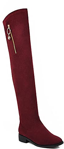 JIEEME T50172 - Stivali invernali con tacco basso da 3 cm sopra il ginocchio, taglia grande, 35-44, Vinaccia, 41 EU