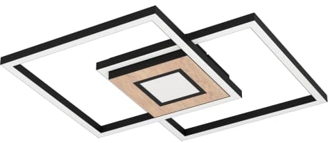 Eglo Led plafoniera Marinello, lampada da soffitto a tre luci, con telecomando, dimmerabile, in metallo, legno, plastica in nero, marrone e bianco