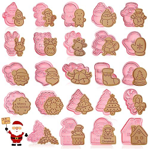 Ausstechförmchen Weihnachten, 24 PCS Weihnachten Keksausstecher,Plätzchenformen für Kinder,Fondant Ausstechformen,Cookie Cutter, Cookie Backen Form,Kinder Backen Küche Zubehör