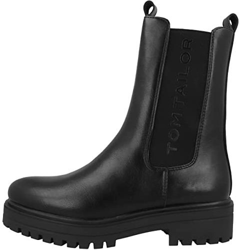 Tom Tailor Damen 4294812 Chelsea-Stiefel, Black, 39 EU