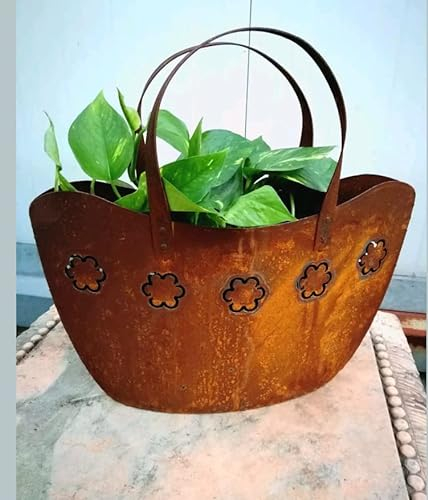 Zen Man 031907 L41B14H39cm Pot de fleurs en métal rouillé Décoration de jardin Fait main