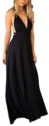 shownicer Damen Elgant Lange Abendkleider Multiway Brautjungfernkleid Wickelkleid V-Ausschnitt Cocktailkleid Bodenlang Partykleid Rückenfrei Neckholder A Linie Maxikleid Ballkleid 11 Schwarz XL