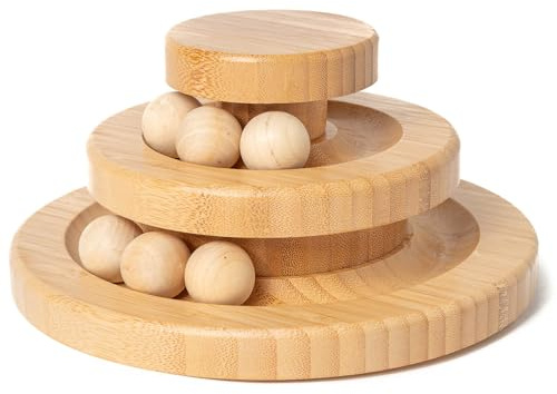 New Living Bambus Katzenspielzeug, Ball und Bahn, Drehteller und Ball Set, Verschiedene Ebenen, Eco Katzenspielzeug, Kätzchenspielzeug, lustige geistige und körperliche Übung (Doppelschicht)