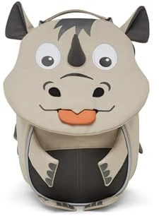 Affenzahn Kleiner Freund Kindergarten-Rucksack für 1-3 Jährige Ergonomisch Reflektierend Ziehzunge mit Namensschild Nashorn - Beige
