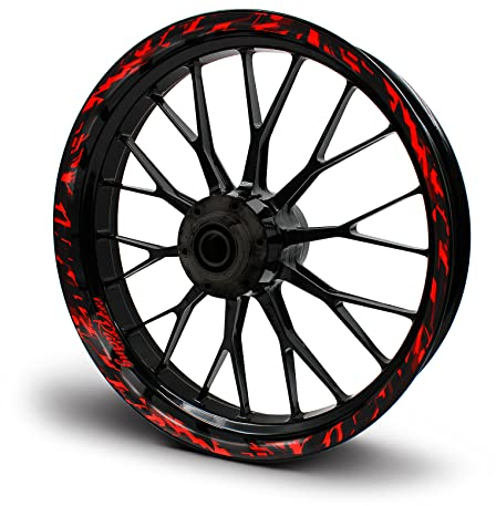 16-teiliges Set Felgenrandaufkleber Sticker für Motorrad Auto Felgen Future Design Komplett Set Felgenaufkleber für 15 16 17 18 19 Zoll MR017 (Neon Rot, Glanz)