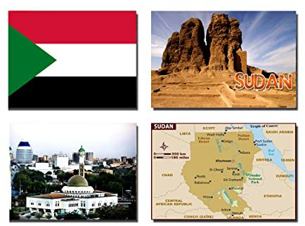 Kühlschrankmagnete, Sudan-Flagge, Sudan-Flagge, Sudan-Karte, Sudan-Attraktionen, 4 Stück