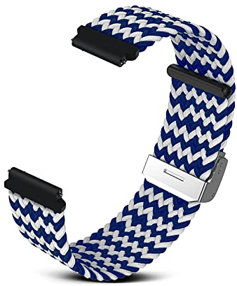RoYiio Gewebtes Nylon Armband für Anstoßbreite 22mm, Bequem und Atmungsaktiv, mit Schnellverschluss, Nylonband für Damen und Herren - W Blau weiß