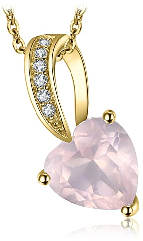 JewelryPalace Herz Liebe 1ct Echt Rosenquarz Kette Anhänger Gold 45CM, Halskette Damen Silber 925 Collier Damen Ketten Edelstein Mädchen, Halsketten mit Rosa Quarz für Frauen Valentinstag