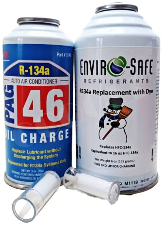 ENVIRO-SAFE R134a Kältemittel Ersatz Klima Gas für Auto A/C Klimaanlage Kühlmittel Klimamittel Refill Set (R134a+PAG46OIL)