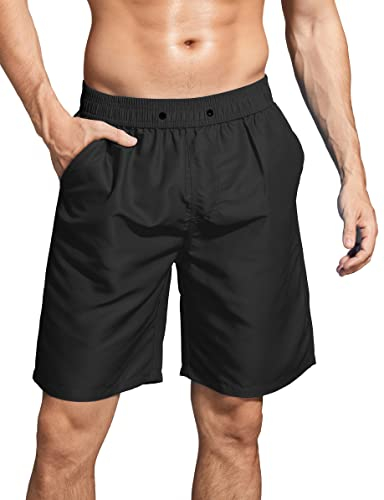 ACHTELEPHS Badehose Herren Lang Schnelltrocknend Badeshorts Männer Boardshorts Badehosen Schwarz XXL