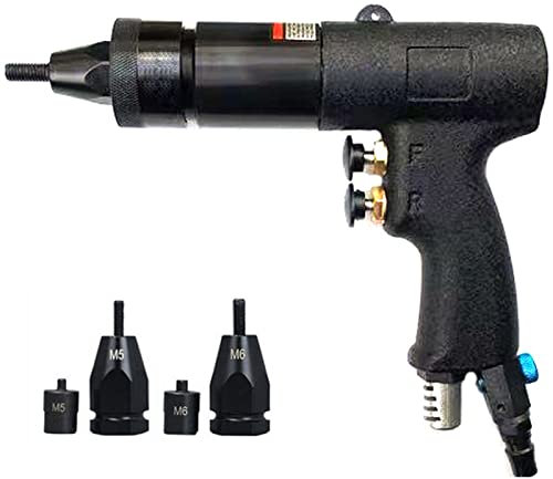 Air Rivet Nut Gun, Pneumatic Rivet Nut Gun with Self-Locking Head Mandrels Gun Air Rivet Nut Pull Setter Tool Quick-Change Nose-Piece Assembly Adjustable Speed Pull Rivnut Gun,M5+M6