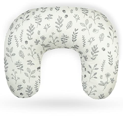 Ella Stillkissen - Ergonomisches Baby Kissen für bequemes Stillen & Füttern von Babys, gepolsterte Kopfstütze für Säuglinge mit abnehmbarem Baumwollbezug - Pflanzen Drucke