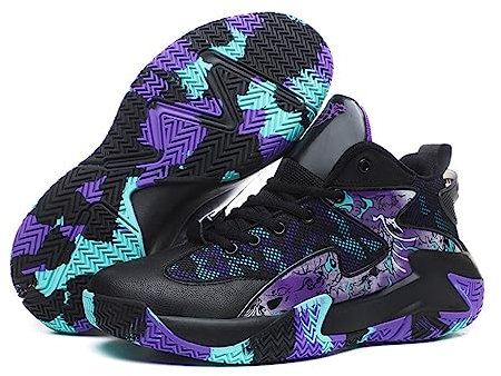 CLSSLVVBN Uomo Scarpe da basket Traspirante Imbottitura Sneakers allenamento atletico Professionale leggero resistente all'usura Corsa, Nero viola, quarante-quatre