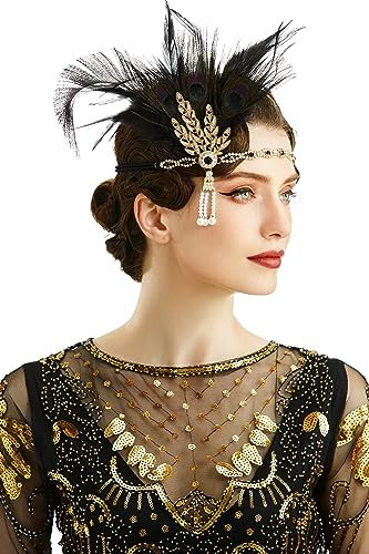 BABEYOND 1920er Jahre Flapper Feder Stirnband Roaring 20er Jahre Showgirl Gatsby Kopfschmuck