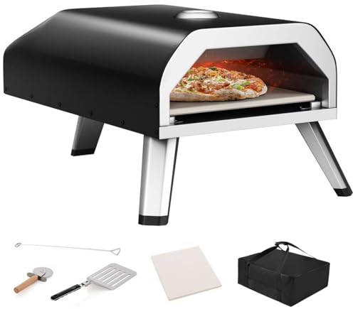 TANGZON 4kW Gas Pizza Oven, Outdoor Foldable Pizza Maker with Gas Hose, Pizza Peel, Pizza Stone, Pizza Cutter & Carry Bag, Portable 430 Stainless Steel Tabletop Pizza Cooker for BBQ Picnic Camping