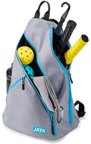 JAYA Lightweight Pickleball Bag, Adjustable Straps Backpack for Tennis, Badminton Equipment with Fence Hook, Reversible Paddle Bag for Men and Women, Grey Blue