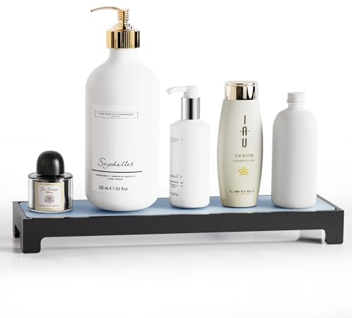 EnjoyNest Erweiterter Spülbecken-Organizer, Schwammhalter, für Küche, Badezimmer, Arbeitsplatte, schnell trocknend, Wasserabsorbierend, Steinerhöhung für Flaschenbürste, Seife, Schwarz