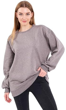 COMEOR Sweatshirt Damen Bequemer Oversize Pullover aus Baumwolle, Langarmshirt als Basic Pulli ohne Kapuze Regular Fit (Melange M)