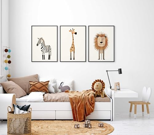 WANDKIND Kinderzimmer Poster Set Premium P787 / Safariportraits schlicht Wandbild Babyzimmer (A3 - Ohne/Without Rahmen/Frame)