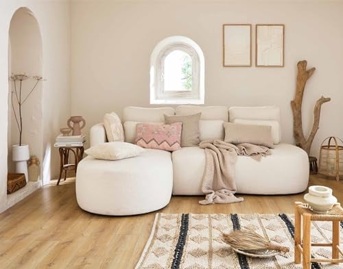 Lisa Design Mahina - 4-Sitzer Ecksofa mit Ecke Links - mit Schlaffunktion und Bettkasten - aus Bouclé-Stoff Beige