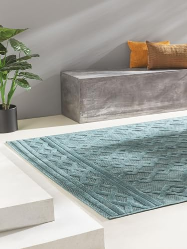 benuta Nest In- & Outdoor Teppich Bonte - Türkis 240x340 cm - Strapazierfähig & Pflegeleicht - Für Balkon, Terrasse, Garten - Küchenteppich & Wohnzimmerteppich - Geometrisch, Boho-Style, Hygge Cozy