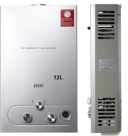 NICCOO 12L LPG Water Heater Propane Gas Water Heater Portable Instant Gas Boiler Tankless Camping Shower Sliver