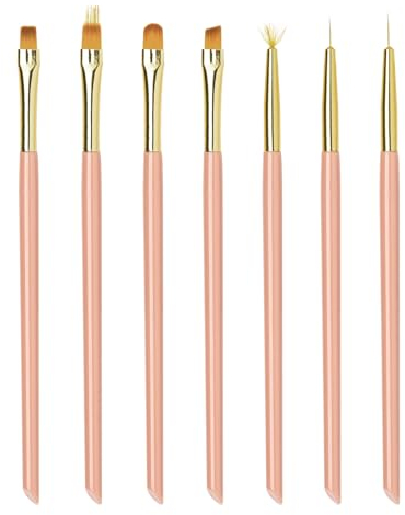 Lokaloka 7 Stück Nagel Pinsel Set für Gelnägel Nail Art Nailart mit Ombre Brush, Pinselset Fein Dünn Fineliner Oval Fächer Flach für UV Nagellack Lack Gel Neonail Acryl French Nageldesign Profi