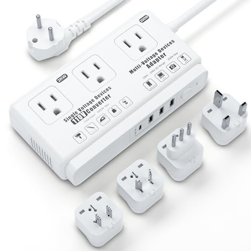 Travel Voltage Converter 220V to 110V - International Universal Voltage Converter from USA to Europe, Plug-In Transformer - 2000 Electric Hair Dryer Converter