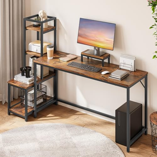 YITAHOME Computer Desk, Office Desk with 4-Tier DIY Storage Shelf, Multifunctional Writing Table for Home Office, Study, Living Room, 105 x 50 x 78cm