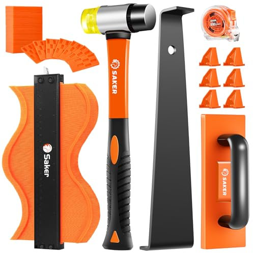 Saker 65-Piece Wood Flooring Installation Kit with 60 Flooring Spacers, Tapping Block with Handle, Pull Bar, 10 Contour Gauge, Rubber Mallet, Tape Measure