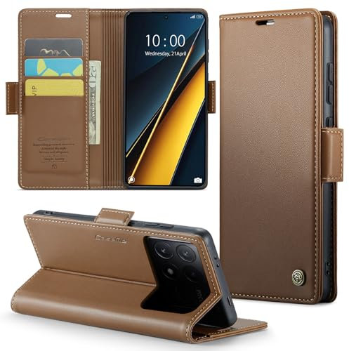 Phernykas Coque pour POCO X6 Pro Étui Portefeuille Wallet Cover en Cuir PU avec Cartes Magnétique et RFID Protection Antivol Folio Housse POCO X6 Pro 5G Case, Brun